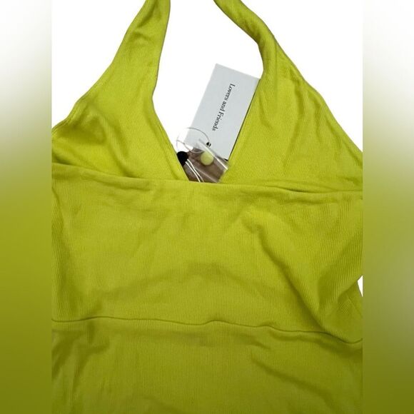 Lovers + Friends Tie Halter Dress Yellow Ribbed Stretch  Size Small - Picture 5 of 7